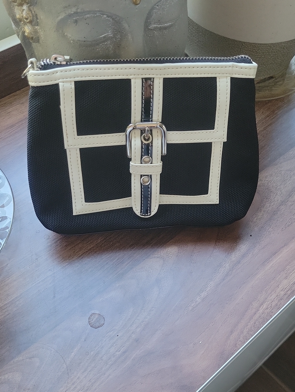 Isabella Fiore Black and White Buckle Mini Wristlet **missing Strap**